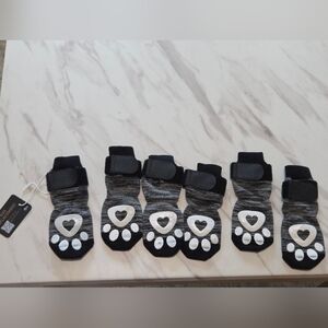 Gray and Black Pet Socks with Paw Print